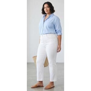 Good American Good Curve Straight White Jeans Size 18 Crop 27" Inseam Distressed